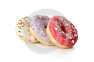 Tasty baked donuts isolated on white background