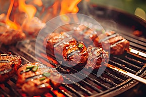 Tasty barbecue meat grills to perfection, promising a flavorful meal