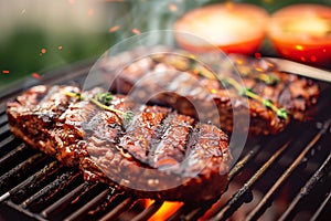 Tasty barbecue meat grills to perfection, promising a flavorful meal