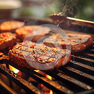 Tasty barbecue meat grills to perfection, promising a flavorful meal