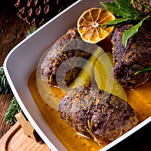 Beef rolls from the oven