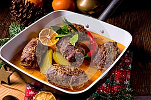 Beef rolls from the oven