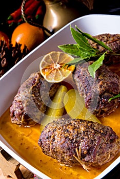 Beef rolls from the oven