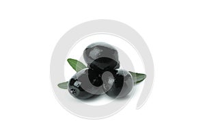 Tasty black olives isolated on white background