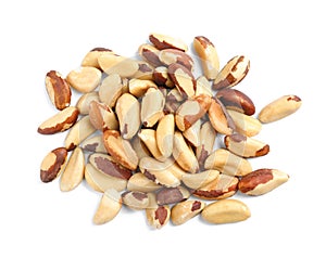 Tasty brasil nuts on white background