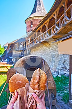 Tasty bread from the medieval oven, Kamianets-Podilskyi Castle, Ukraine