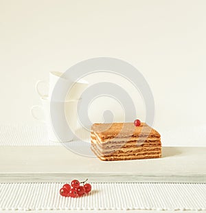 Tasty breakfast. Still life in a rustic style with pastries and berries