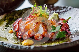 Tasty bright octopus sashimi