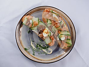 Tasty bruschetta with salmon