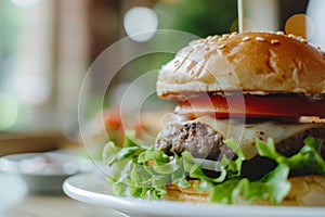 Tasty burger delicious fast food high quality food sandwich tomato cheese hamburger american lunch vegetable restaurant