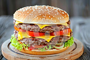 Tasty burger delicious fast food high quality food sandwich tomato cheese hamburger american lunch vegetable restaurant