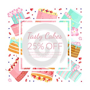 Tasty Cakes Special Offer, Bakery Shop Sweet Desserts, Cafe Menu Banner, Poster Vector Illustration