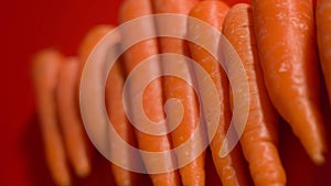Tasty carrots resting on red background