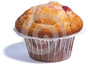 Tasty, cherry muffin on a white background