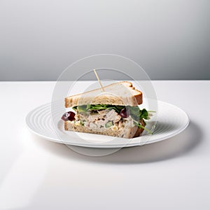 Tasty Chicken Salad Sandwich Oma A White Plate On Neutral Background