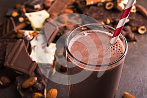 tasty chocolate drink with dessert bar