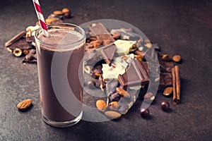 tasty chocolate drink with dessert bar