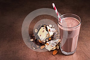 tasty chocolate drink with dessert bar