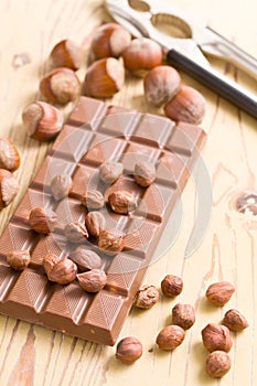 Tasty chocolate with hazelnuts