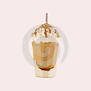 Tasty chocolate milkshake with whipped cream on top and drizzled caramel