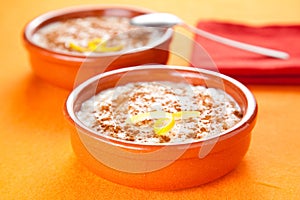 Tasty cinnamon rice pudding dessert