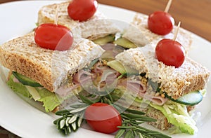 Tasty club sandwich on wholewheat bread