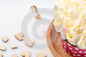 Tasty colorful cupcake isolated on white background.