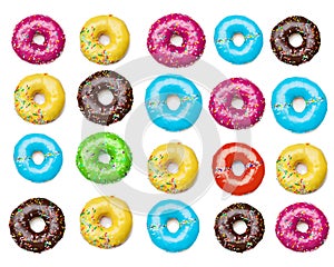 Tasty colorful donuts background