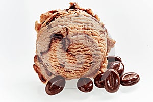 Tasty creamy coffee ice cream with roasted beans