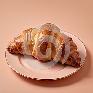 Tasty croissant on peach fuzz background