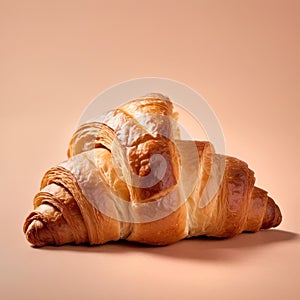 Tasty croissant on peach fuzz background