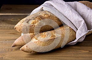 Tasty Crusty Baguettes on Wooden Background Tasty Homemade Bread Copy Space