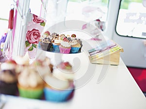 Tasty cupcakes with bright colors