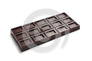 Tasty dark chocolate bar on white