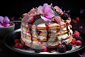 Tasty Dark pancakes in dark background Pancakers Pastry Hotcakes Sweet Color photo