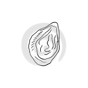 Tasty delicious oyster shell in black isolated on white background. Hand drawn vector sketch illustration in doodle vintage