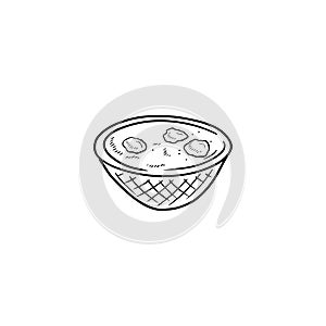 Tasty delicious realistic porridge in plate isolated on white background. Hand drawn vector sketch illustration in doodle engraved