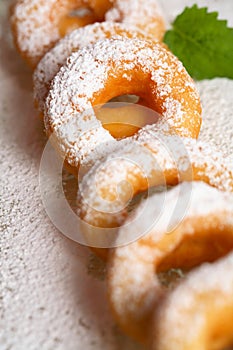 Tasty doughnut with icing sugar