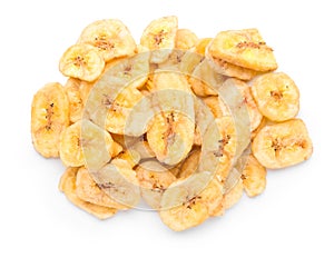 Tasty dried bananas on white background