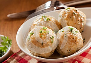 Tasty dumplings close up in a bowl