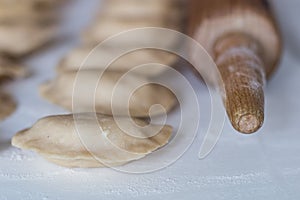 Tasty dumplings with potato filling. Making dumplings in the kit