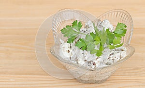 Tasty eggplant salad mixed with mayonnaise and parsley -Healthy food concept