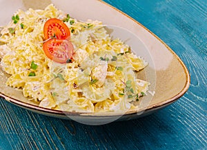 tasty farfalle pasta with parmesan cheese