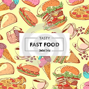 Tasty fast food poster with takeaway menu