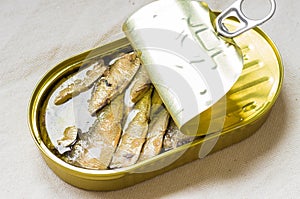 Tasty fish canned sardines in a tin