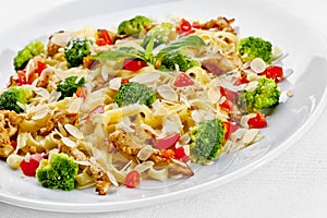 Tasty food. Pasta with vegetables.