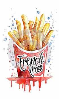 Tasty french fries, illustration, fast food