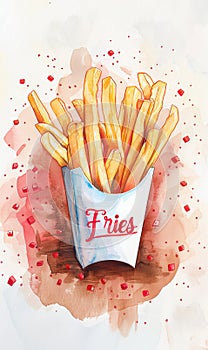 Tasty french fries, illustration, fast food