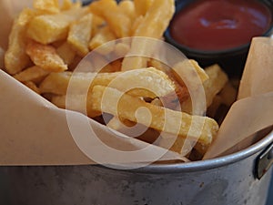 Tasty french fries with tomato ketchup