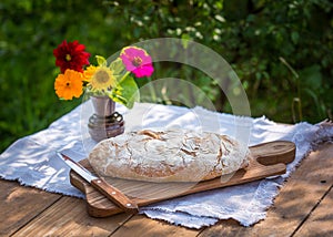 Tasty fresh baked bread photographed in outdoor